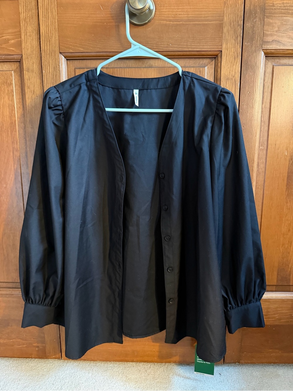 HALARA Black Button-Front Puff Sleeve Shirt